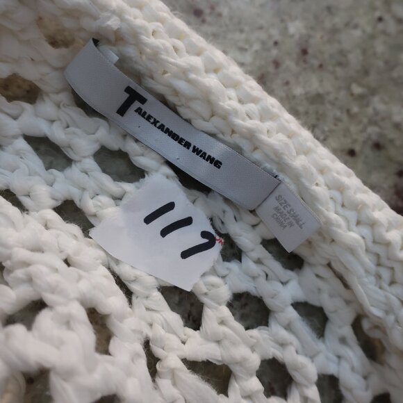 Womens T by  Alexander Wang White Chunky Open Knit Pullover Crochet Sweater S - Picture 7 of 8